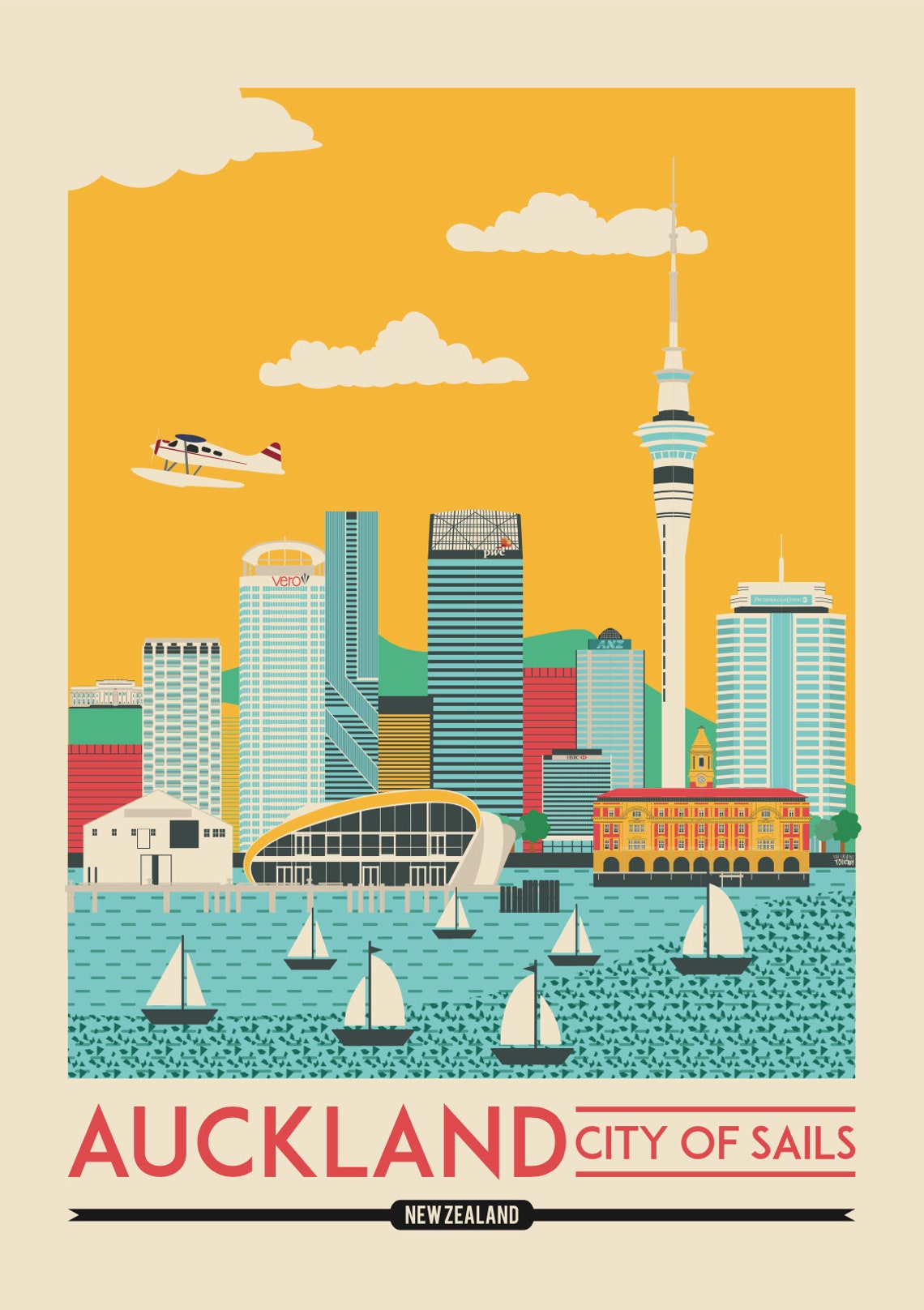 Auckland Print Auckland Poster New Zealand Poster Travel Etsy