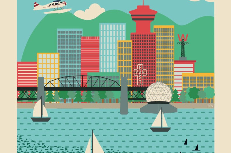 Vancouver Print Vancouver City Poster Vancouver Skyline Etsy