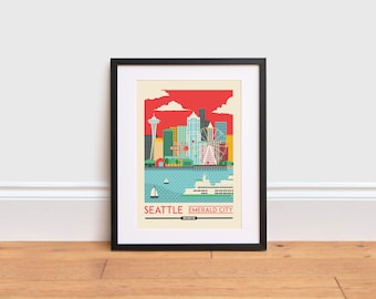 Seattle Cityscape Print: Washington State Travel Poster