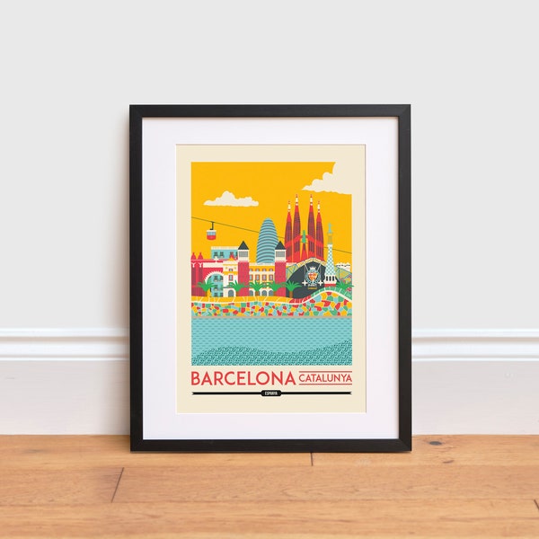 Stampa del paesaggio urbano di Barcellona: poster di viaggio sulla Catalogna