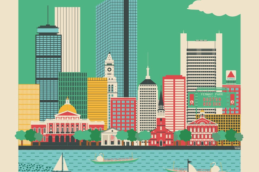 Boston Print USA Poster Travel Poster | Etsy