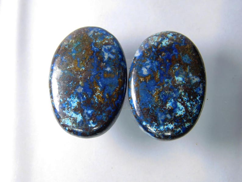 Matched pair Shattuckite Azurite gemstone R-2556 Natural Azurite pair loose gemstone 43 Cts Natural Shattuckite Azurite cabochon