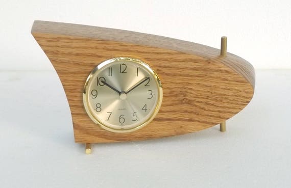 Danish Modern Mid Century Table Clock Oak Etsy