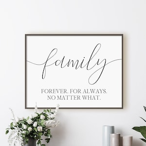 Family Forever For Always No Matter What Printable, Living Room Wall Art, Quote About Family, Digital Instant Download Printable Wall Art