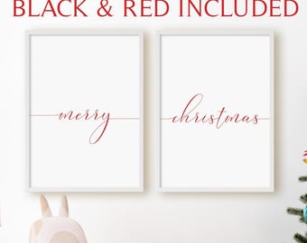 Merry Christmas Print Set, Set of 2 Prints, Modern Holiday Wall Art, Digital Instant Download Christmas Printables