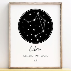 Weegschaal sterrenbeeld kunst afdrukbare, astrologie kunst aan de muur, Weegschaal afdrukbare, digitale Instant Download afdrukbare muurkunst