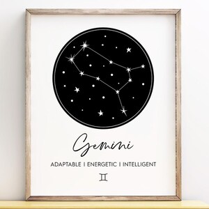 Gemini Constellation Art druckbare, Astrologie Wandkunst, Zwillinge druckbare, digitale Sofort Download druckbare Wandkunst
