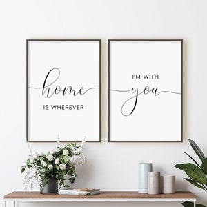 Home Is Wherever I'm With You Print Set, Set Of 2 Prints, Romantic Wall Art, Quote About Home, Instant Download Printable Wall Art