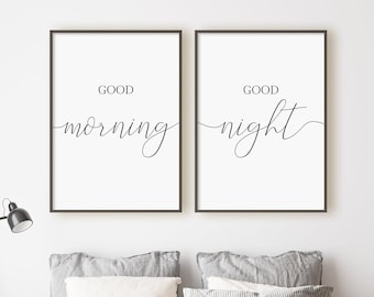 Good Morning Good Night Print Set, Set Of 2 Prints, Minimalist Digital Instant Download Printable Wall Art