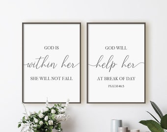 Gott ist in ihr, sie wird nicht fallen, Gott hilft ihr bei Tagesanbruch, Psalm 46: 5, Set von 2 Drucke, Sofort Download druckbare Wandkunst
