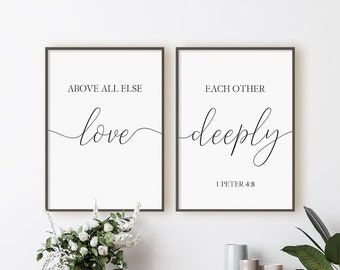 Above All Else Love Each Other Deeply 1 Peter 4:8 Print Set, Set Of 2 Prints, Bible Verse Wall Art, Instant Download Printable Wall Art