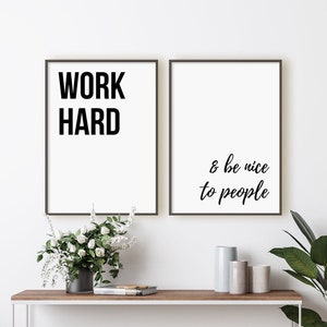 Work Hard And Be Nice To People Print Set, Set Of 2 Prints, Office Wall Art, Minimalist Digital Instant Download Printable Wall Art
