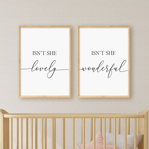 Isn't She Lovely Isn't She Wonderful Print Set, Set Of 2 Prints, Baby Girl Nursery, Minimalist Digital Instant Download Printable Wall Art