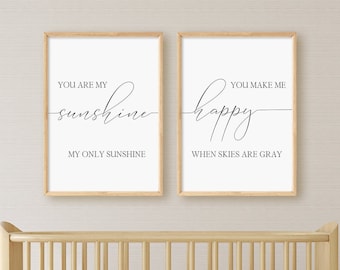 You Are My Sunshine Print Set, Set Of 2 Prints, My Only Sunshine, Nursery Wall Art, Minimalist Digital Instant Download Printable Wall Art