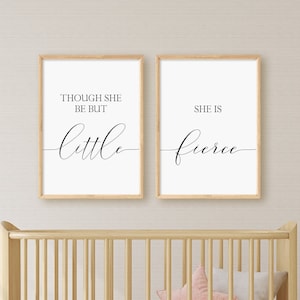 Though She Be But Little She Is Fierce Print Set, Set Of 2 Prints, Baby Girl Nursery, Minimalist Digital Instant Download Printable Wall Art