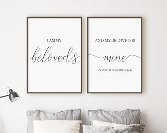 I Am My Beloved's And My Beloved Is Mine Print Set, Set Of 2 Prints, Song Of Solomon 6:3, Digital Instant Download Printable Wall Art