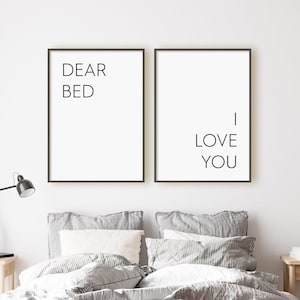 Dear Bed I Love You Print Set, Zestaw 2 Wydruków, Minimalistyczny Cyfrowy Natychmiastowy Do Pobrania Wydrukowalny Wall Art