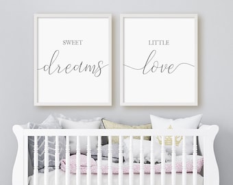 Juego de 2 láminas "Dulces sueños, amorcito", letreros imprimibles para cuna, láminas para habitación infantil, arte mural imprimible digital de descarga instantánea