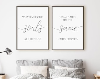 Conjunto de 2 impresiones: "De lo que estén hechas nuestras almas, la suya y la mía son lo mismo", cita de Emily Brontë, arte mural imprimible de descarga instantánea.
