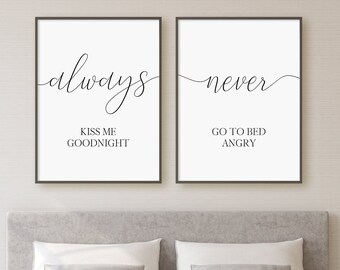 Never go to bed Angry Inspirational Relationship Goal Quote Couples Typography Bedroom Wall Art Print