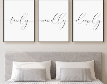 Truly Madly Deeply Print Set, Set Of 3 Prints, Romantic Wall Art, Master Bedroom Minimalist Digital Instant Download Printable Wall Art