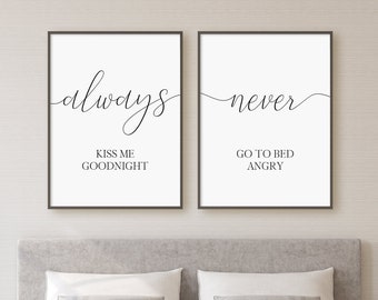 Always Kiss Me Goodnight Never Go To Bed Angry Print Set, Set Of 2 Prints, Minimalist Digital Instant Download Printable Wall Art