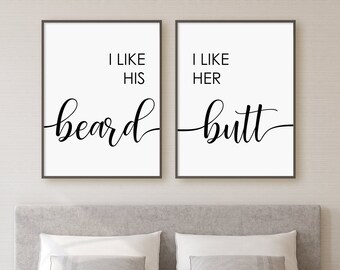 Set Of 2 Wall Art I Like His Beard I Like Her Butt Print Minimalist Instant Download Printable Wall Art