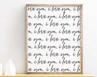 Je t&#39;aime Art mural imprimable, romantique, art mural pour chambre d&#39;enfant, art mural amour, citation sur l&#39;amour, art mural imprimable en téléchargement numérique