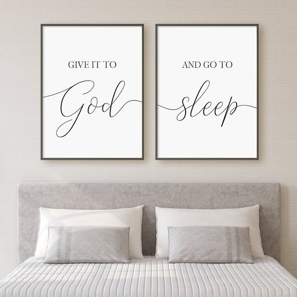 Give It To God And Go To Sleep Print Set, Set Of 2 Prints, Minimalist Digital Instant Download Printable Wall Art