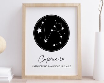 Capricorn Art Print, Capricorn Symbol Wall Art, Digital Instant Download Printable Wall Art