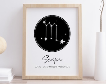 Scorpio Art Print, Scorpio Symbol Wall Art, Digital Instant Download Printable Wall Art