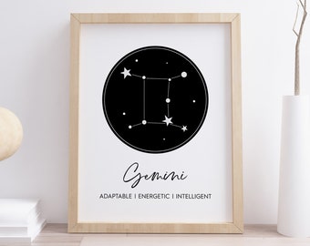 Gemini Art Print, Gemini Symbol Wall Art, Digital Instant Download Printable Wall Art