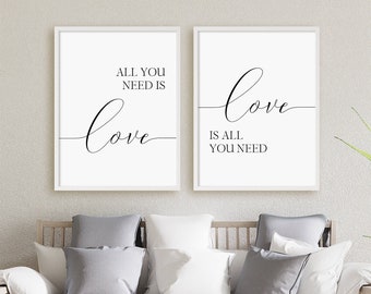 All You Need Is Love, Love Is All You Need Print Set, Set Of 2 Prints, Quote About Love, Minimalist Instant Download Printable Wall Art