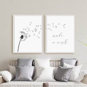 Dandelion Wall Art, Set Of 2 Prints, Make A Wish Print, Dandelion Decor, Dandelion Prints, Digital Instant Download Printable Wall Art