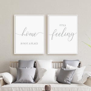 Home Is Not A Place It's A Feeling Print Set, Set Of 2 Prints, Entryway Wall Art, Minimalist Digital Instant Download Printable Wall Art