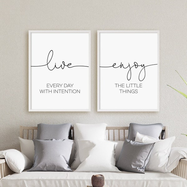 Live Every Day With Intention, Enjoy The Little Things Print Set, Set Of 2 Prints, Minimalist Digital Instant Download Printable Wall Art
