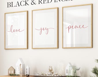 Love Joy Peace Christmas Print Set of 3, Modern Holiday Wall Art, Minimalist Printable Signs, Digital Download Scripture Prints