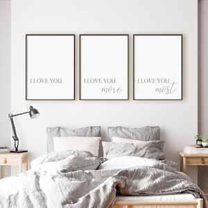 I Love You Print Set, I Love You More, I Love You Most, Set Of 3 Prints, Romantic Wall Art, Instant Download Digital Printable Wall Art