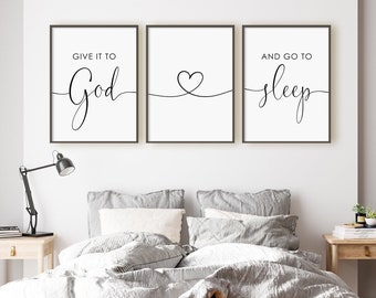 Give It To God And Go To Sleep Print Set, Set Of 3 Prints, Minimalist Digital Instant Download Printable Wall Art