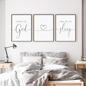 Give It To God And Go To Sleep Print Set, Set Of 3 Prints, Minimalist Digital Instant Download Printable Wall Art