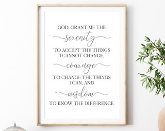 Serenity Prayer Printable, Digital Instant Download Printable Wall Art