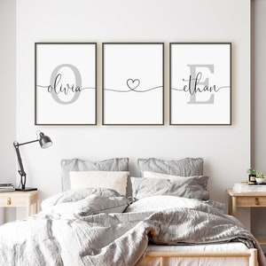 Paar Namen und Initialen druckbare Set von 3 Drucken, benutzerdefinierte Druck-Set, Hochzeit Dusche Geschenke, personalisierte sofort Download Wandkunst