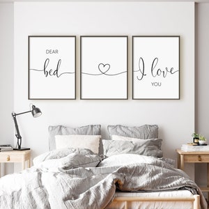 Drogi Bed Kocham Cię Zestaw wydruków, Zestaw 3 wydruków, Wydruk linii serca, Minimalistyczny natychmiastowy do pobrania wydrukowany obraz ścienny