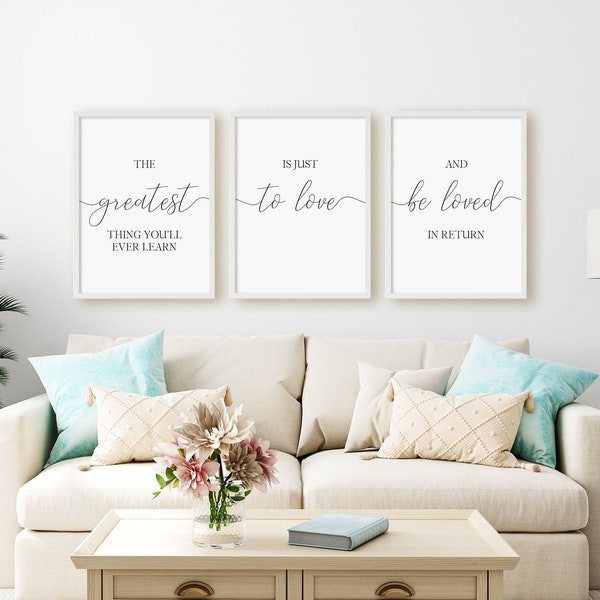 The Greatest Thing You'll Ever Learn Is Just To Love And Be Loved In Return Print Set, Set Of 3 Prints, Instant Download Printable Wall Art