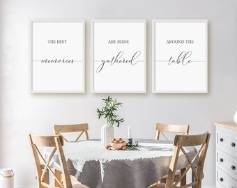 The Best Memories Are Made Gathered Around The Table, Dining Room Print Set, Set Of 3 Prints, Minimalist Instant Download Wall Art