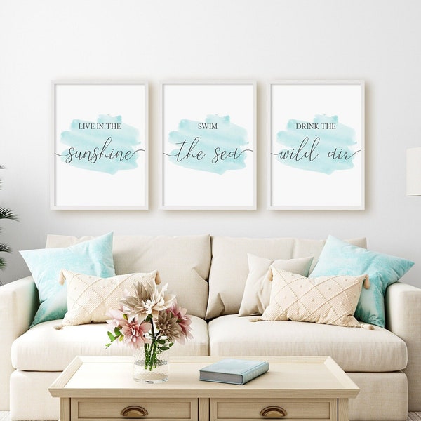 Live In The Sunshine, Swim The Sea, Drink The Wild Air, Set Of 3 Prints, Ralph Waldo Emerson Quote, Instant Download Printable Wall Art