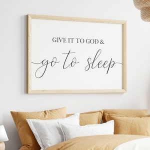Impresión &quot;Dáselo a Dios y vete a dormir&quot;, arte cristiano para pared de dormitorio, arte para pared de dormitorio principal, arte horizontal imprimible de descarga instantánea