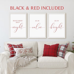 Christmas Print Set, Silent Night Holy Night All Is Calm All Is Bright, Set Of 3 Prints, Christmas Instant Download Printable Wall Art