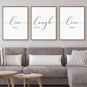 Live Laugh Love Print Set, Set Of 3 Prints, Live Well, Laugh Often, Love Much, Positive Wall Art, Instant Download Printable Wall Art