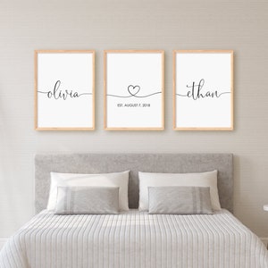 Couple Names Printable Set Of 3 Prints, Couple Established Print, Wedding Shower Gifts, Personalized Instant Download Wall Art